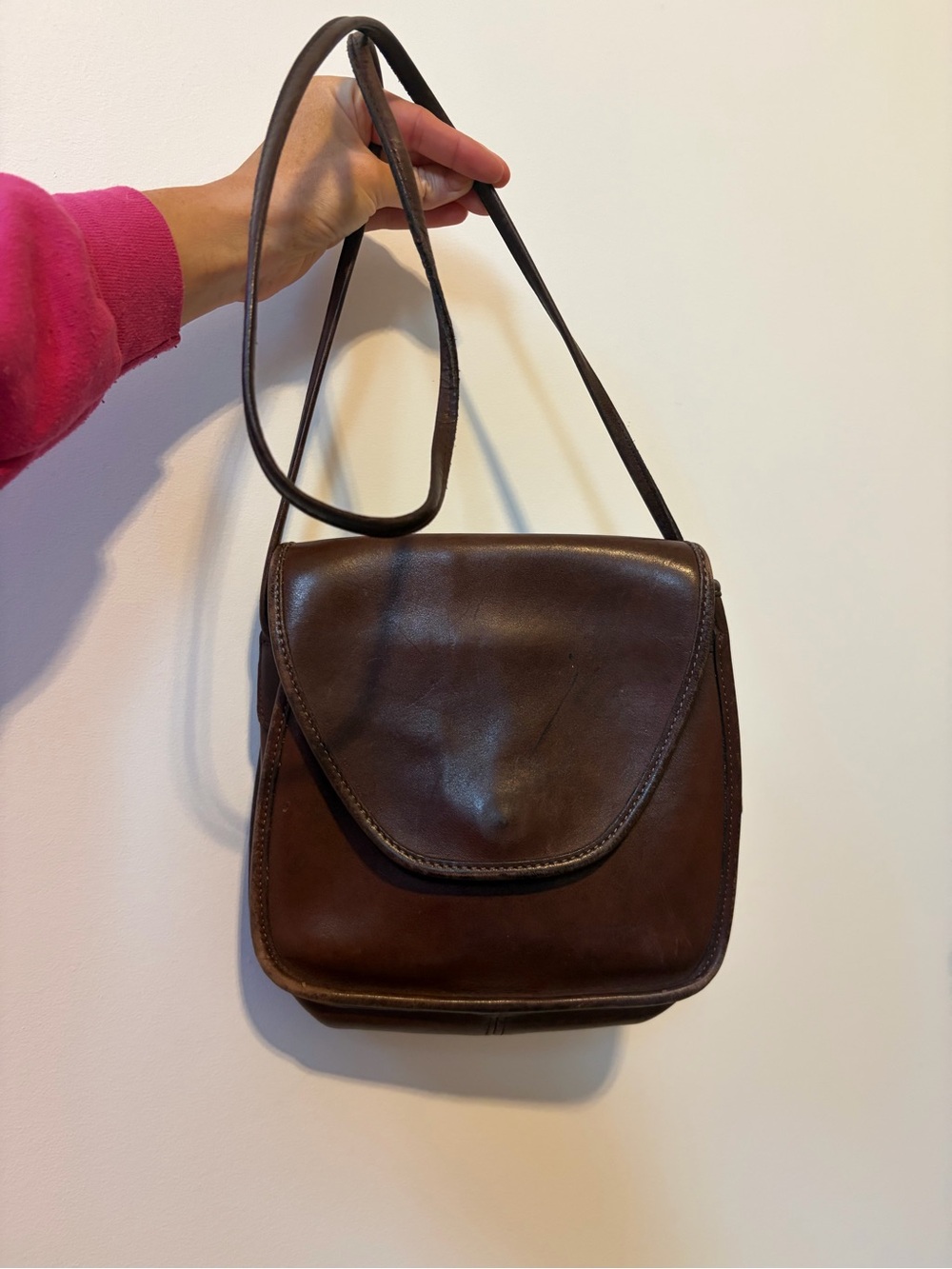 Vintage Coach Dark Brown Leather Flap Crossbody Bag